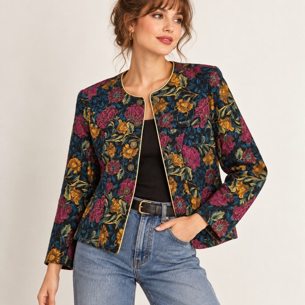 Vintage A.S. Elliott Floral Blazer Jacket 22W USA Made Cottagecore 90s Grandma